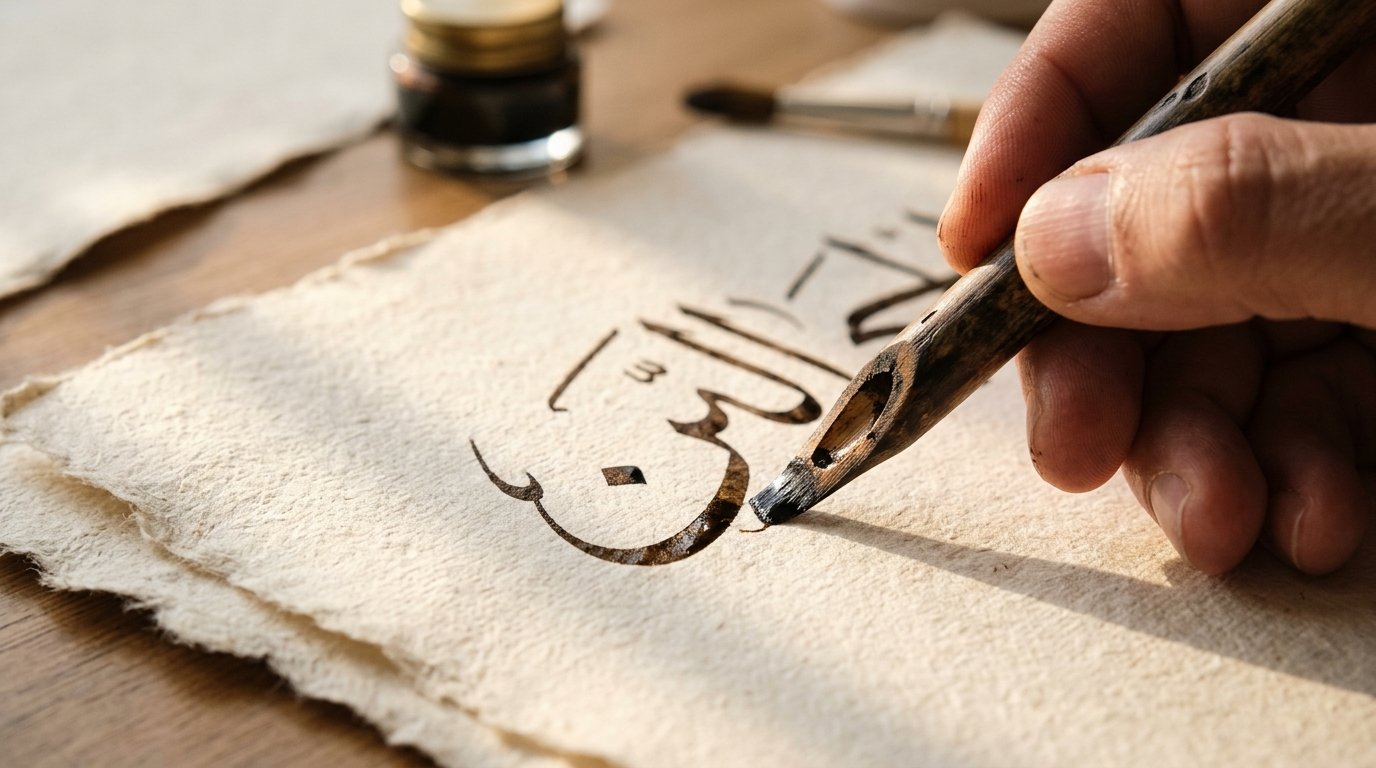 Handwritten Arabic calligraphy script in dark sepia ink