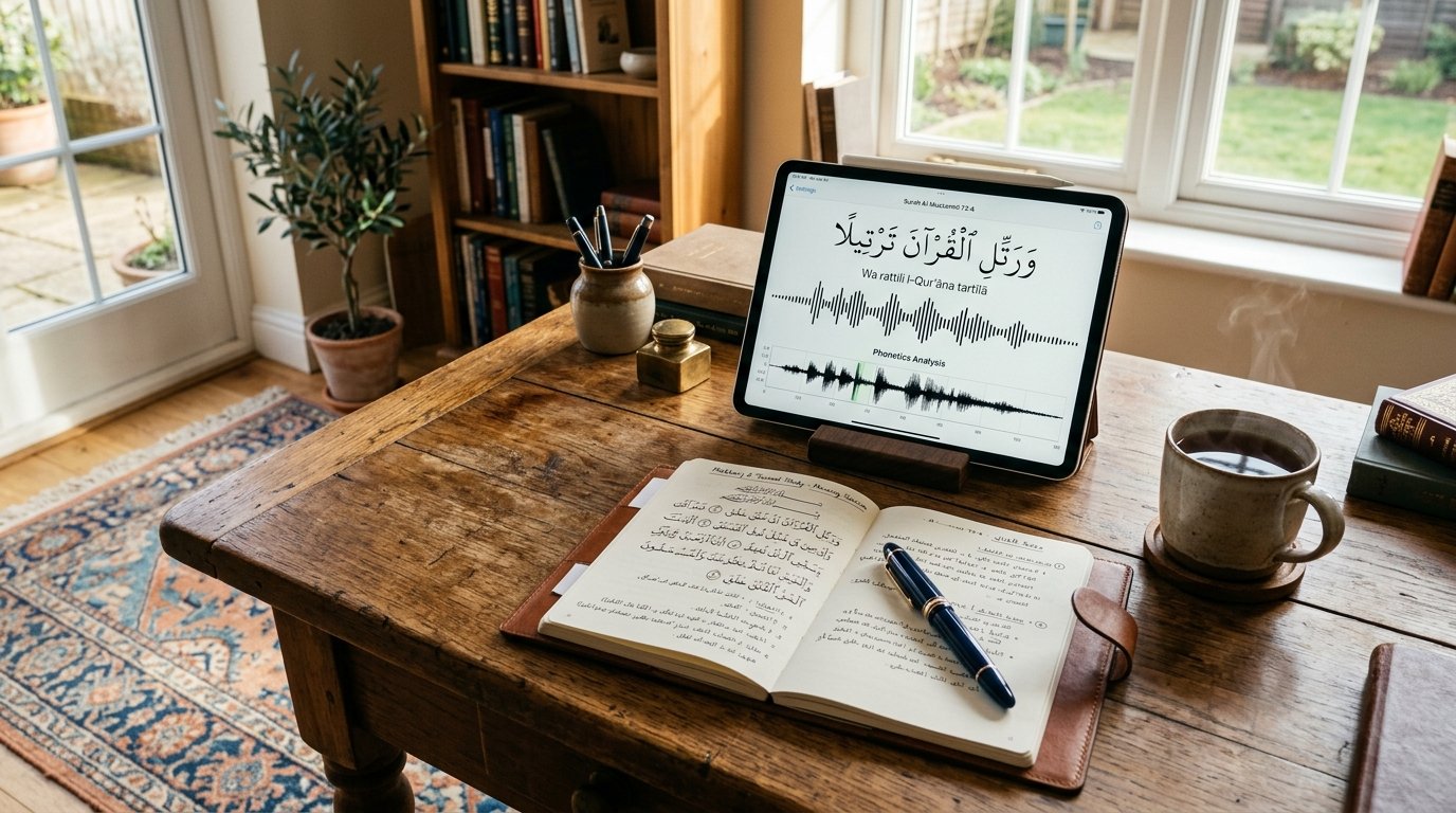 Interactive Arabic Tajweed phonetics waveform study
